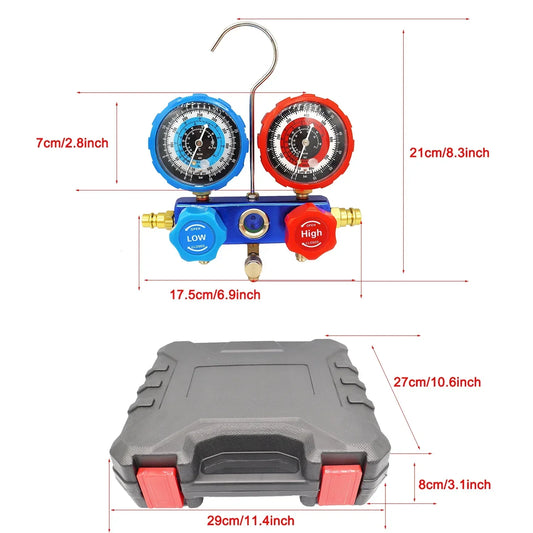 Car AC Manifold Gauge Hose Kit – Refrigerant Pressure Tool Set for R22, R134a, R410A, R404A
