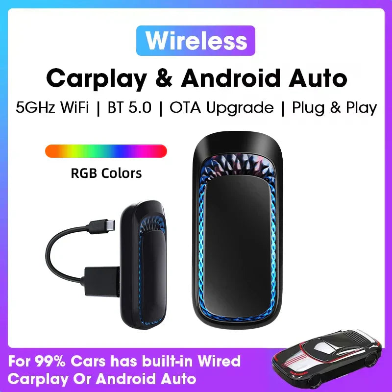 Car AiBOX RGB Mini Smart Box – Wireless CarPlay & Android Auto