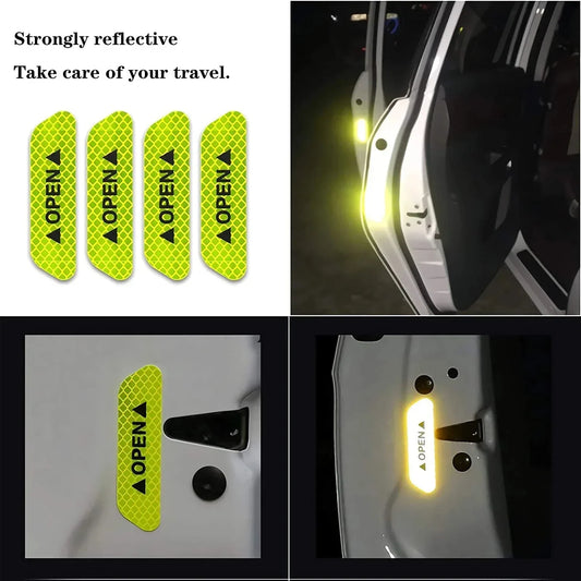 4PCS Fluorescent Car Reflective Warning Strips – Safety Stickers for Lada, Opel Astra & More
