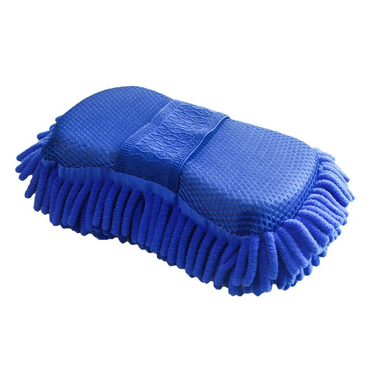 1 Pc Blue Microfiber Chenille Car Wash Sponge – Soft Washing Brush Pad