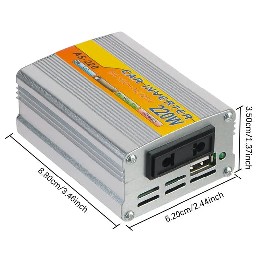 220W Car Power Inverter – DC 12V to AC 220V Converter with USB & Battery Clip